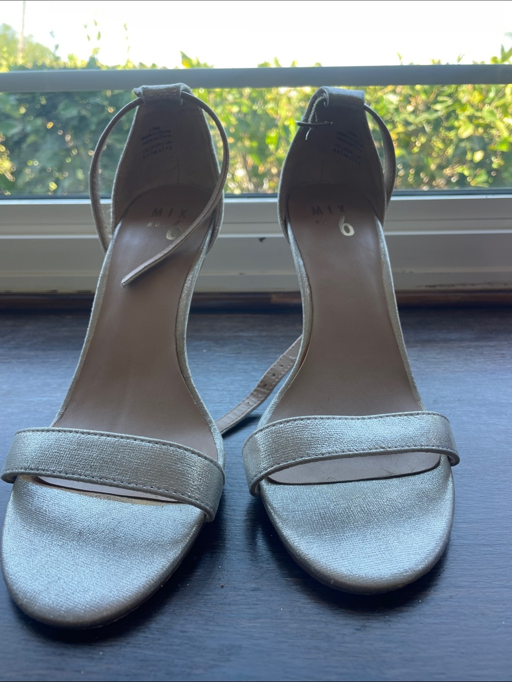 Mi Silver Open-Toe Ankle-Strap Heels